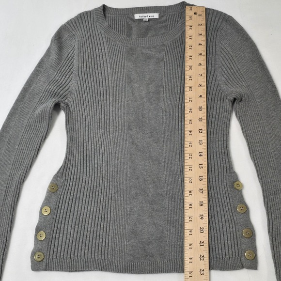 Hooked Up Grey Ribbed Sweater Gold Button Accents XL Henley Soft Stretch - Picture 11 of 12